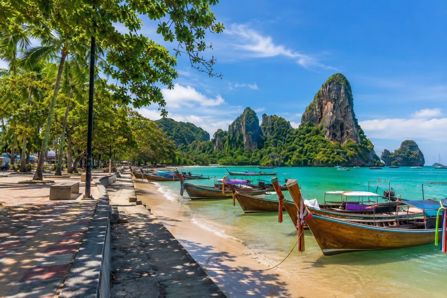 Scenic Thailand coastal limestone islands and turquoise bay