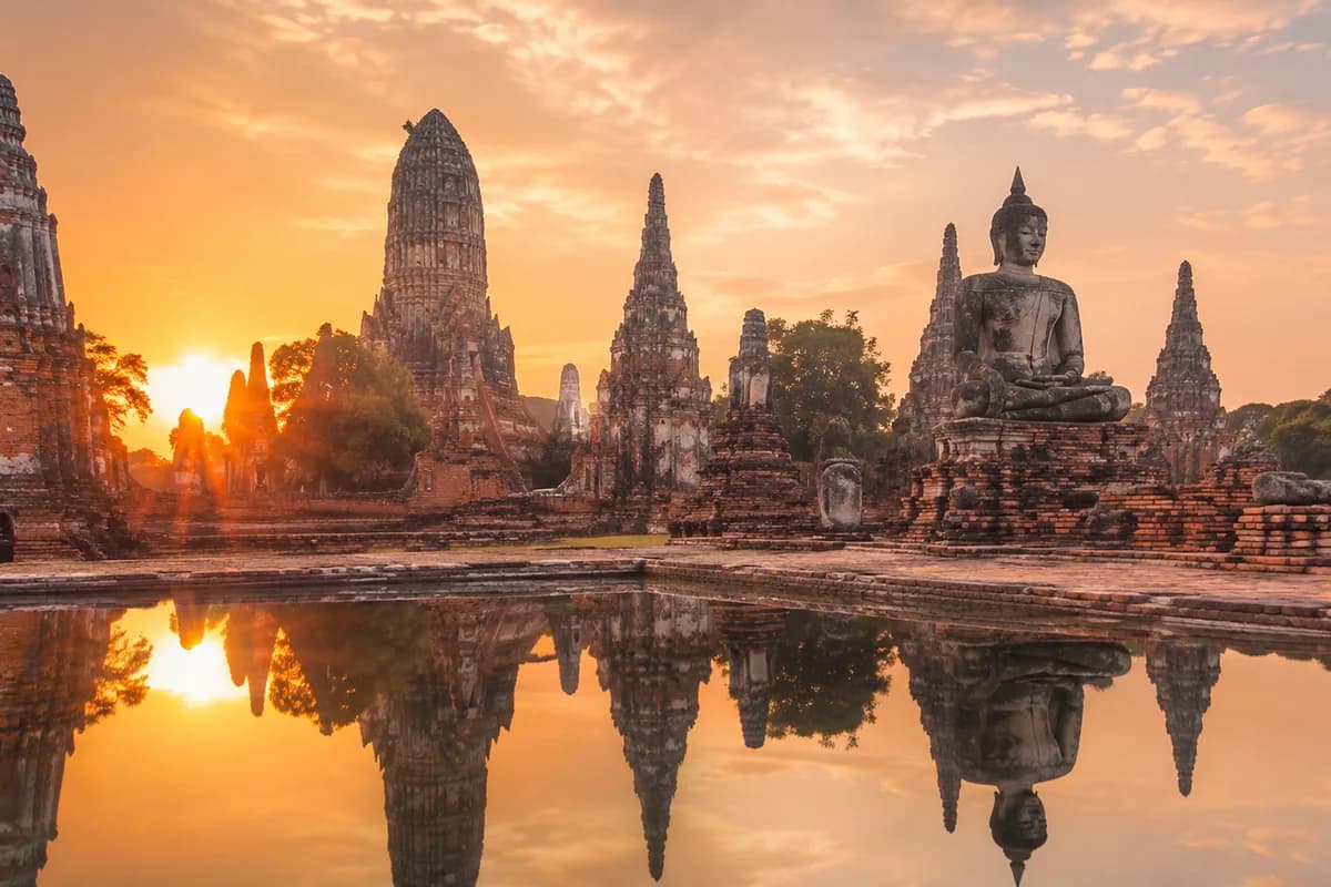 Historic Ayutthaya kingdom ruins and riverfront