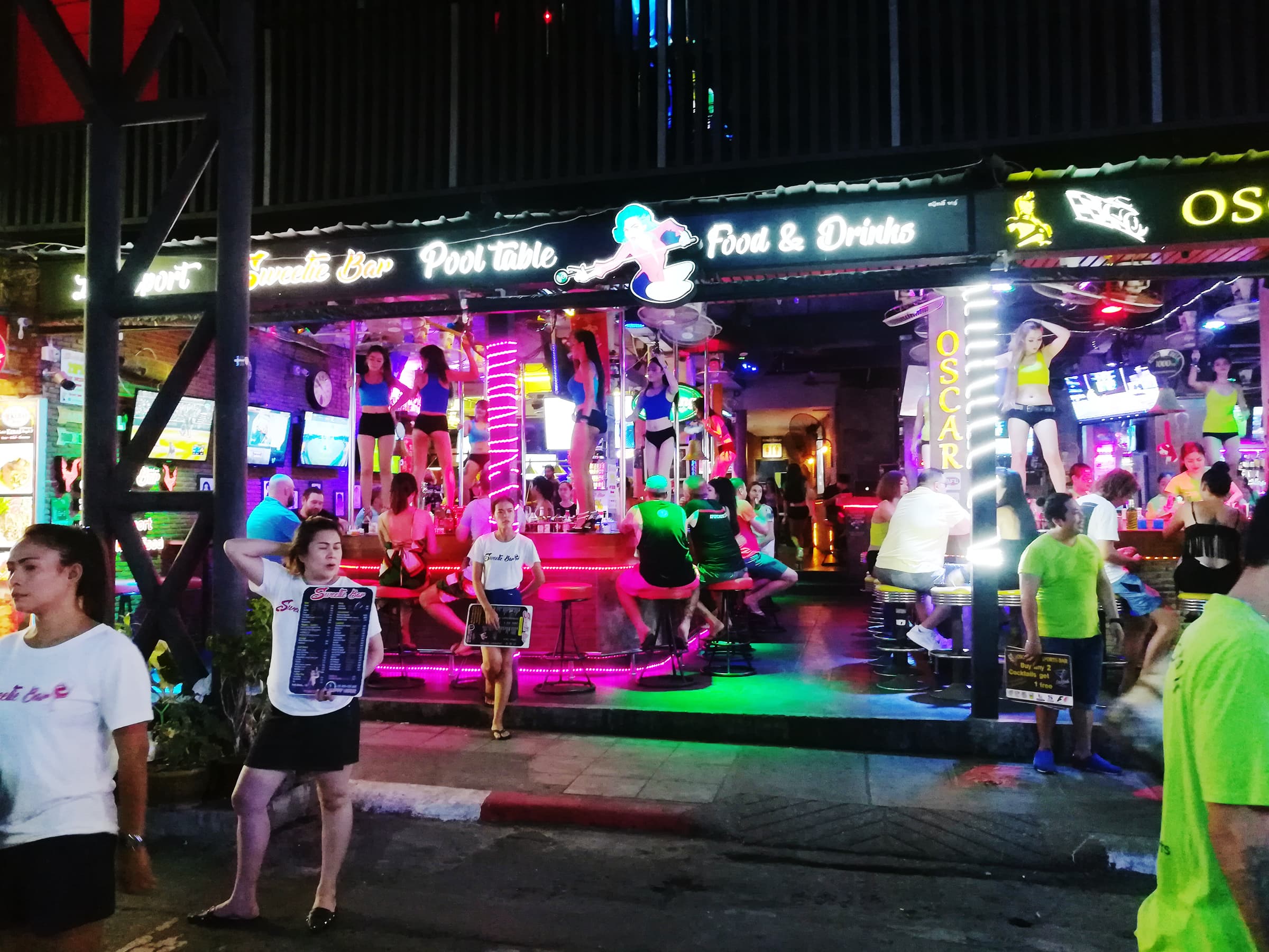 Open-air beer bars and casual evening drinking in Patong