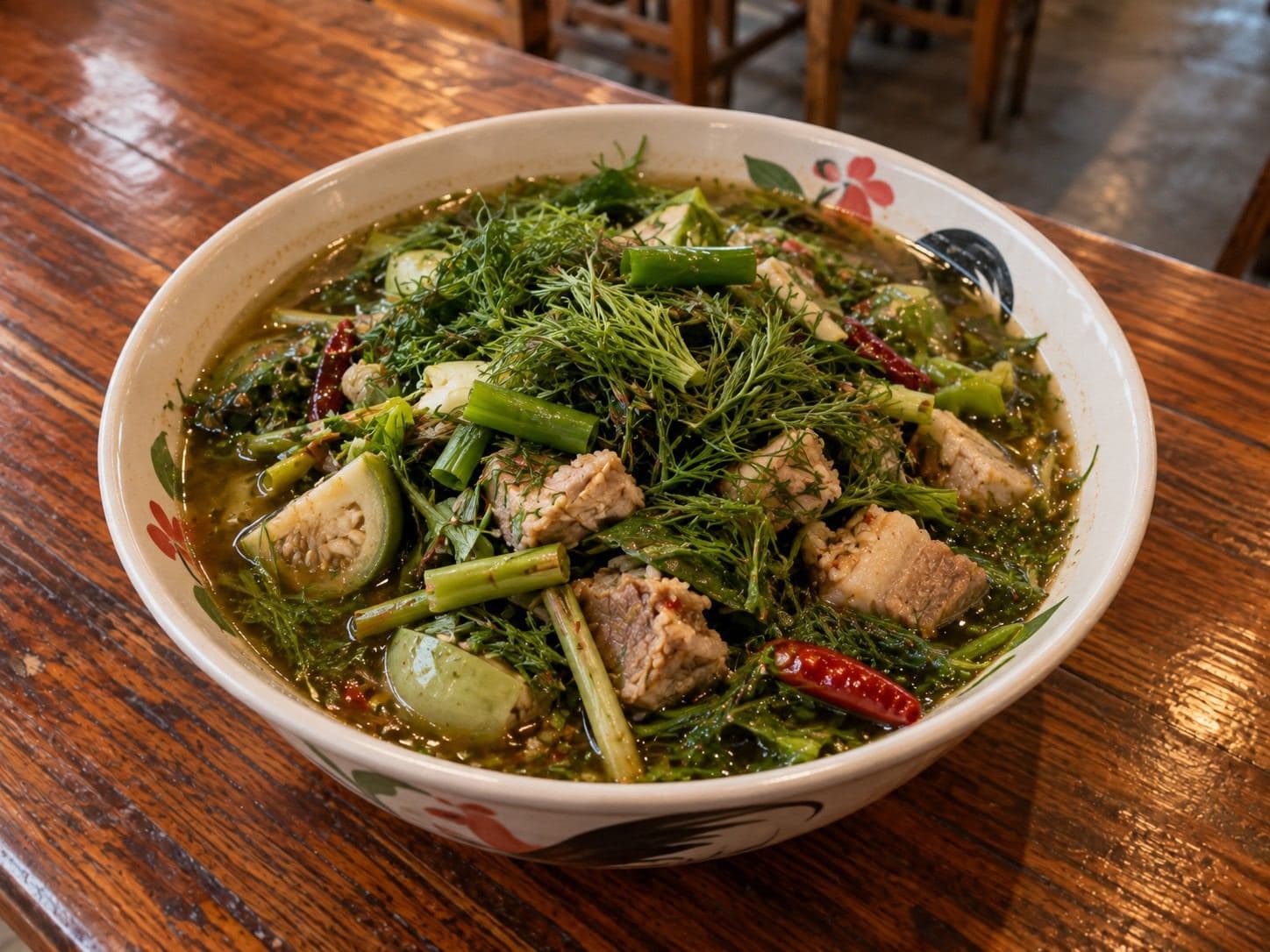 Gaeng Om (แกงอ่อม) - Herb-heavy Isaan chicken soup-curry