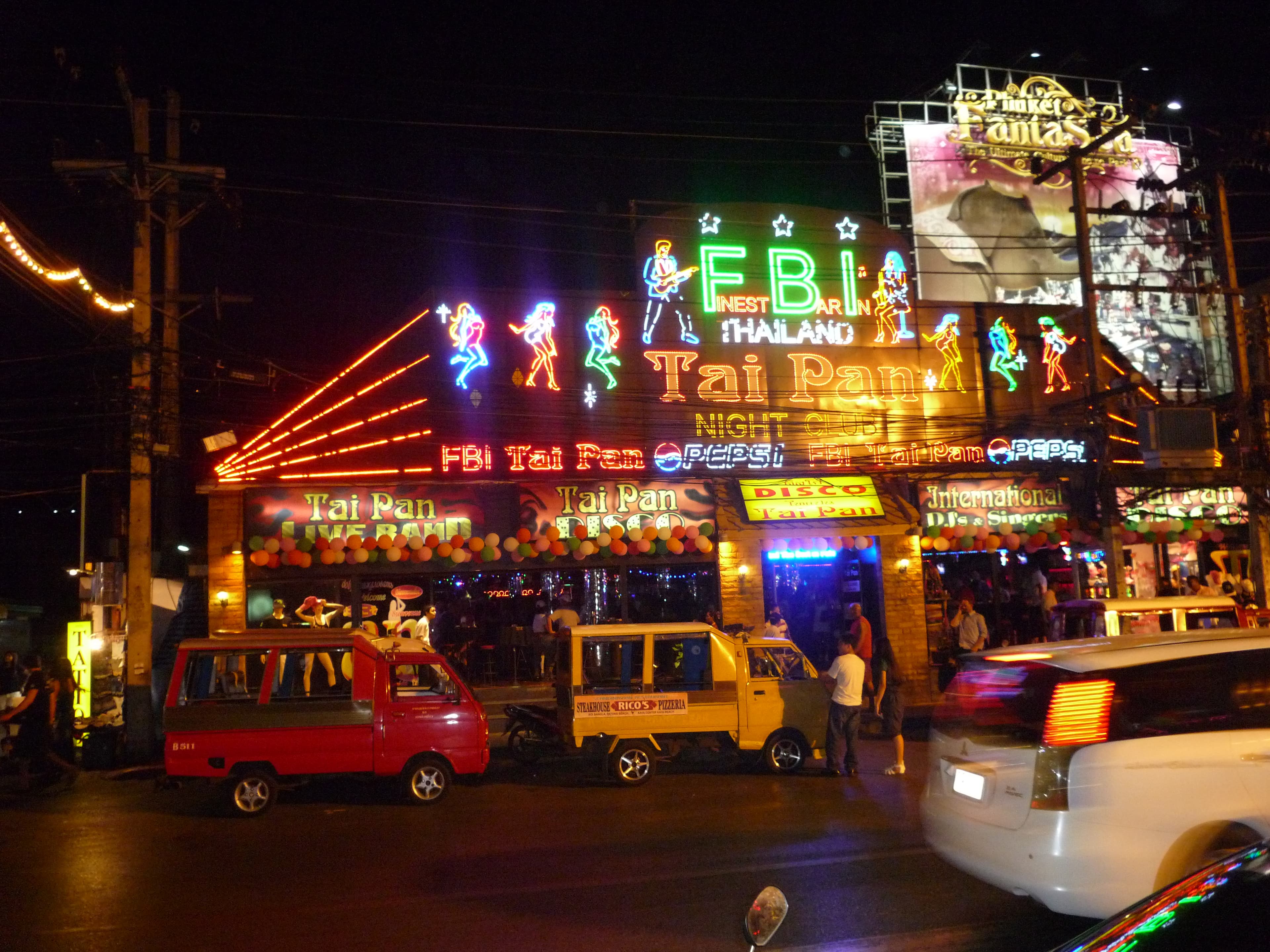 Patong streets and nightlife traffic after dark