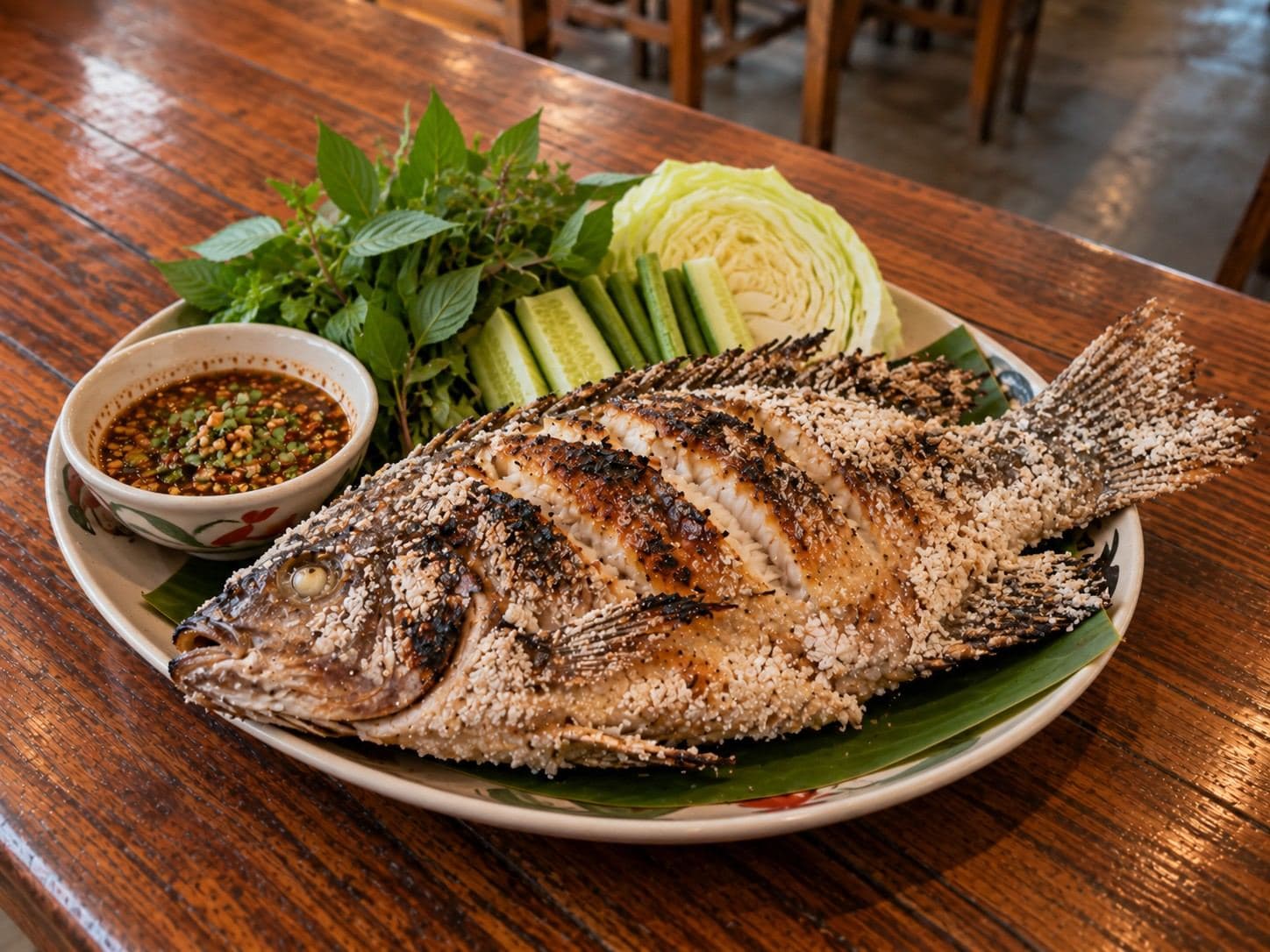 Pla Pao (ปลาเผา) - Salt-crusted grilled fish