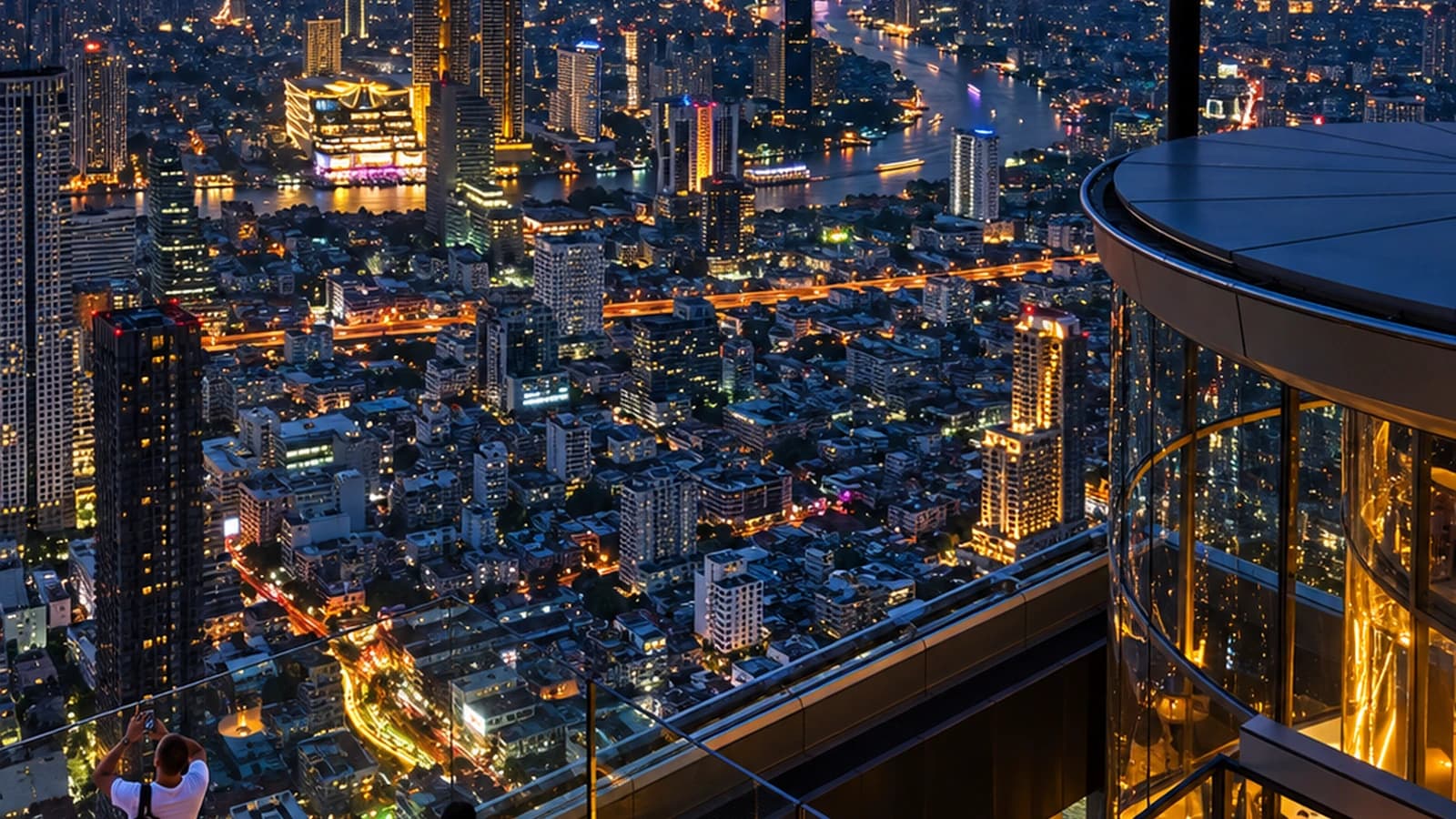 Bangkok rooftop nightlife at dusk