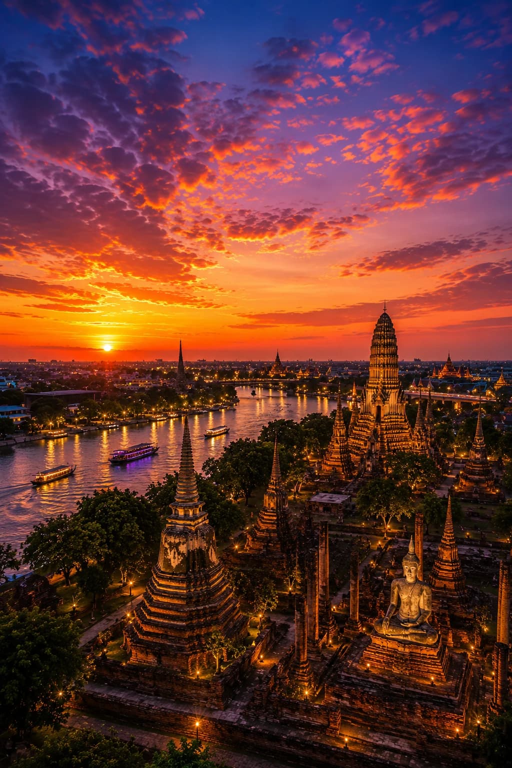 Historic temple ruins and stupas in Ayutthaya Historical Park